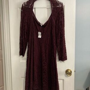 Maurices Long Sleeve Lace Dress in Deep Burgundy